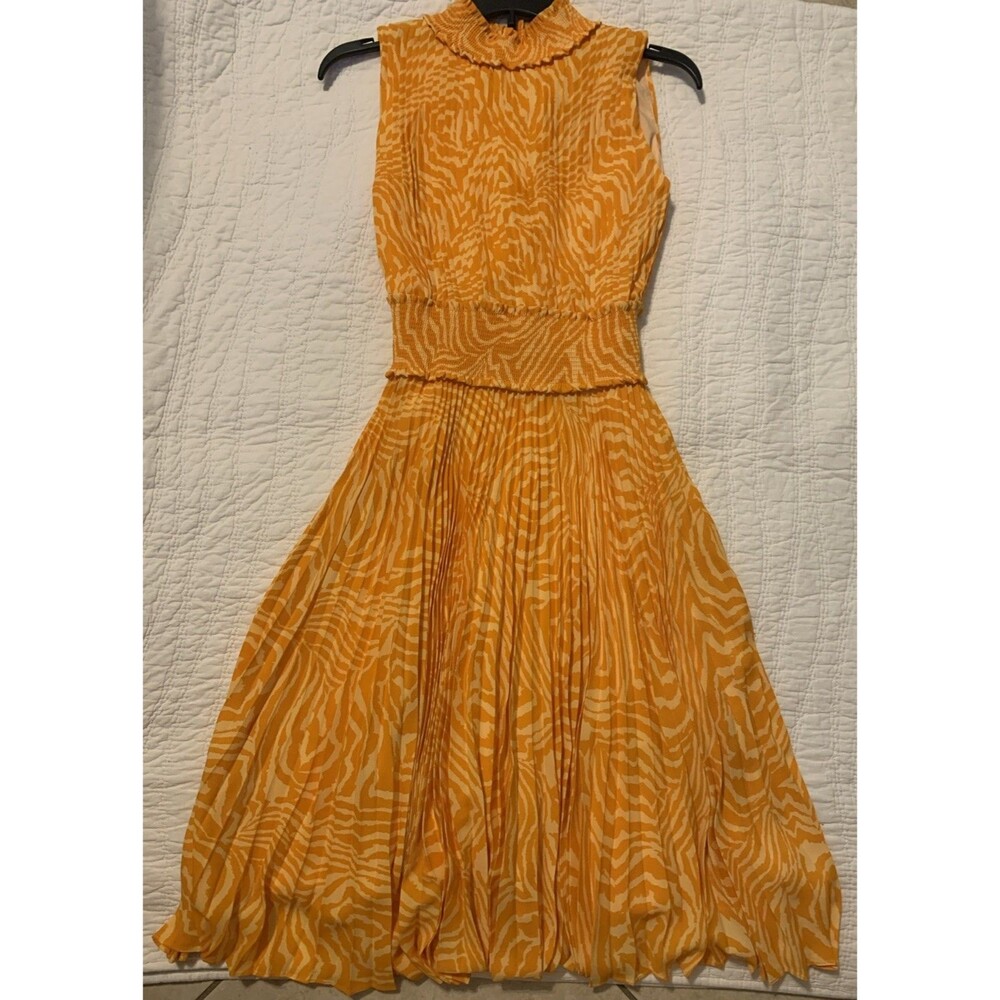 Nanette Lepore Pleated High Neck  Link Orange Day Dress size 2
